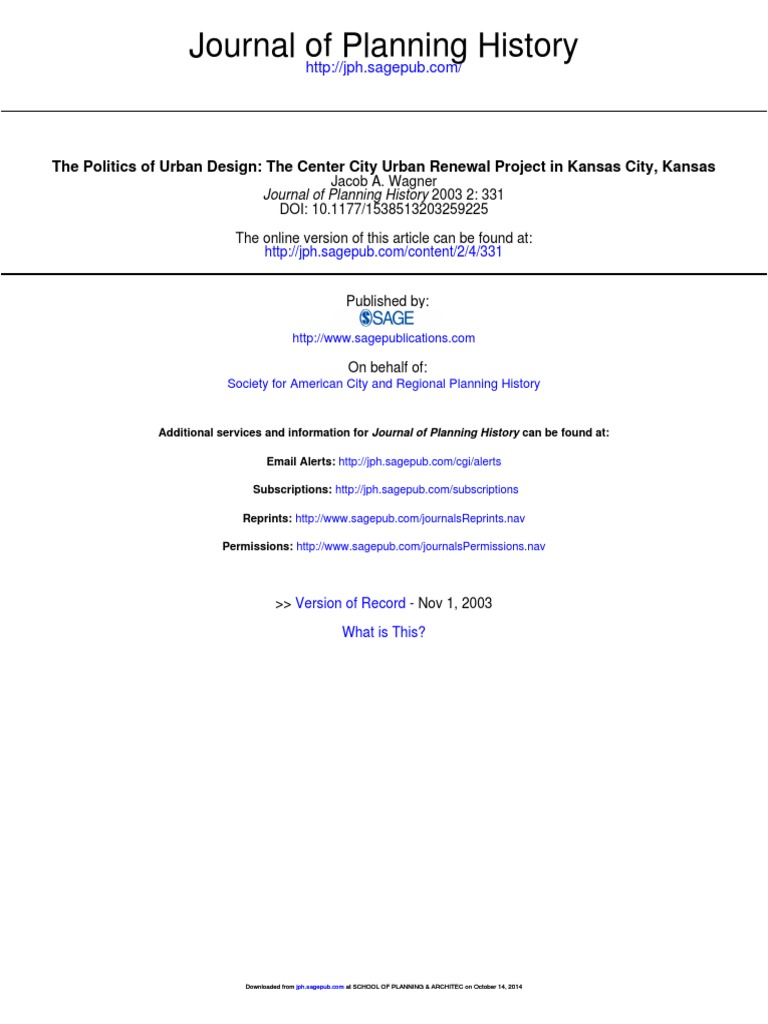Journal of Planning History 2003 Wagner 331 55 PDF Urban Renewal