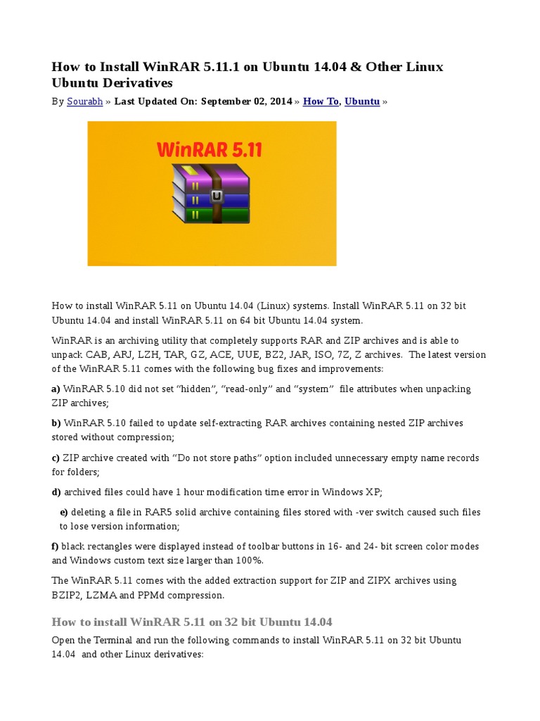 How To Install WinRAR 5.11.1 On Ubuntu 14.04 | PDF