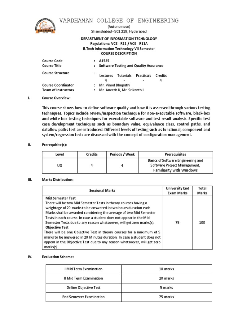 Vardhaman College of Engineering | PDF | Software Testing | Engineering