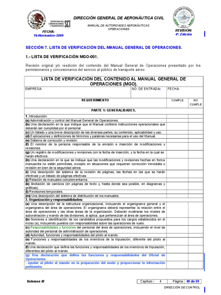 Checklist de La NOM-002-SCT3-2001 MGO