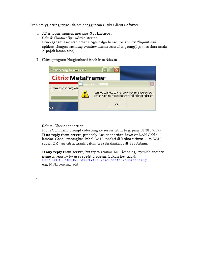 Citrix Client Troubleshooting Guide | PDF