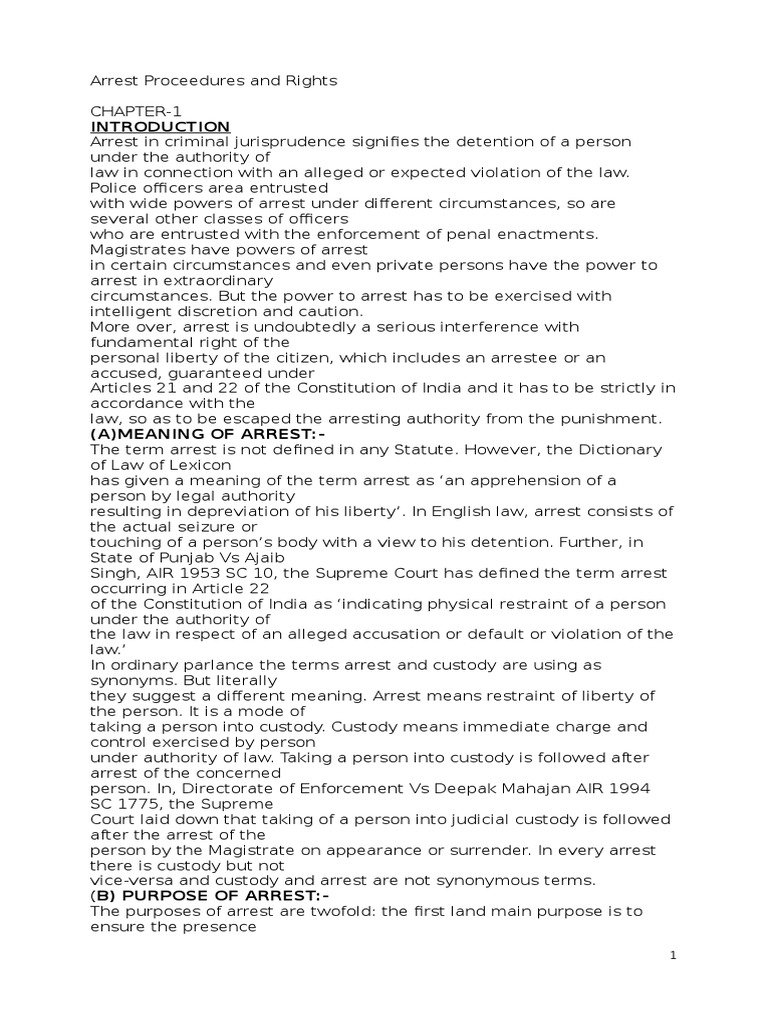 Arrest Procedures and Rights Overview | PDF | Arrest | Bail