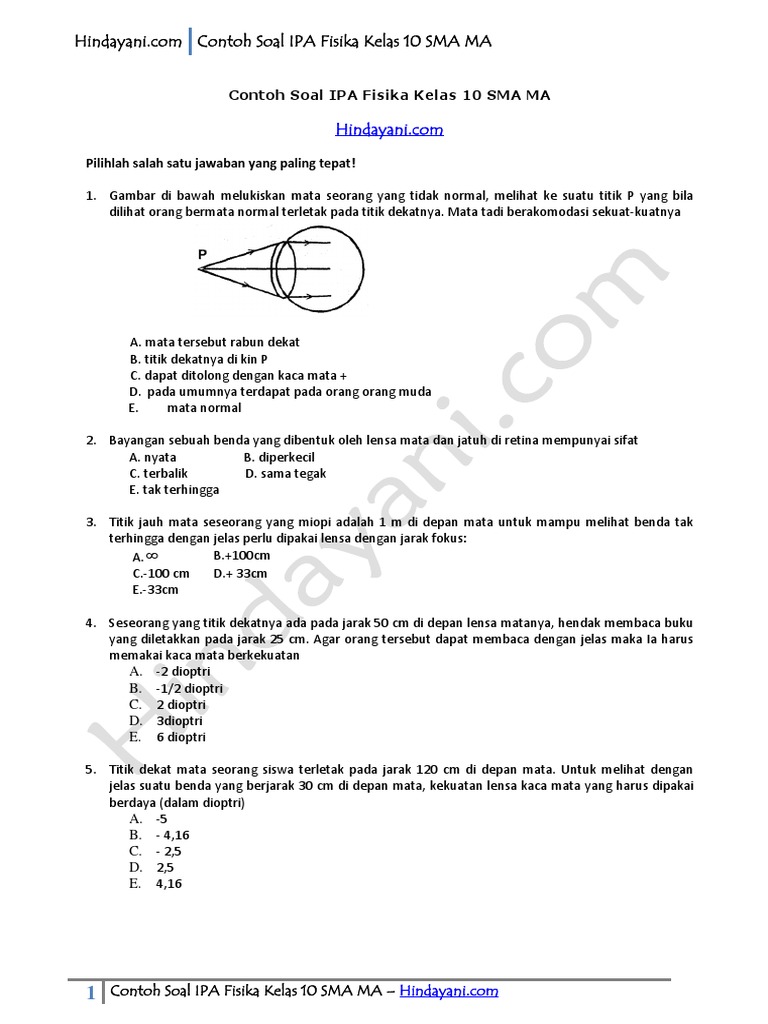 Contoh Soal Ipa Fisika Kelas 10 Sma Ma Hindayani Com