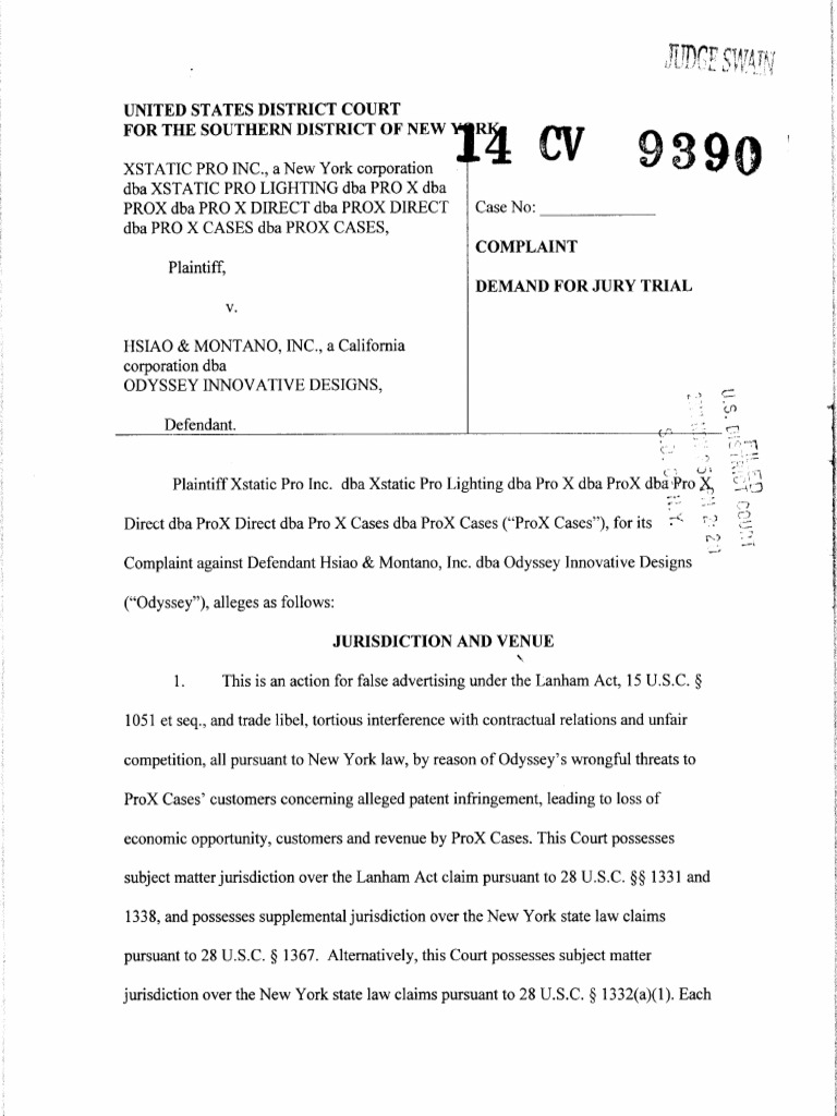 Xstatic v. Hsiao & Montano Complaint PDF Tortious Interference Patent