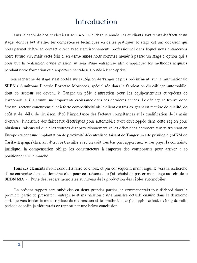 Stage chez SEBN : Câblage Automobile à Tanger | PDF | Inventaire | Business