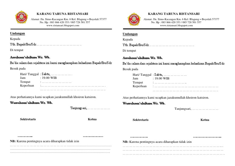 Surat Undangan Rapat Karang Taruna