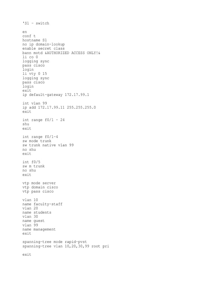 CCNA 3 v4 Final Skills Exam Three Switches and A Router Configuration ...