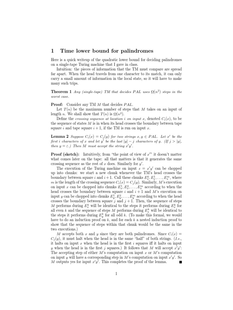 1 Time Lower Bound For Palindromes | PDF | String (Computer Science ...