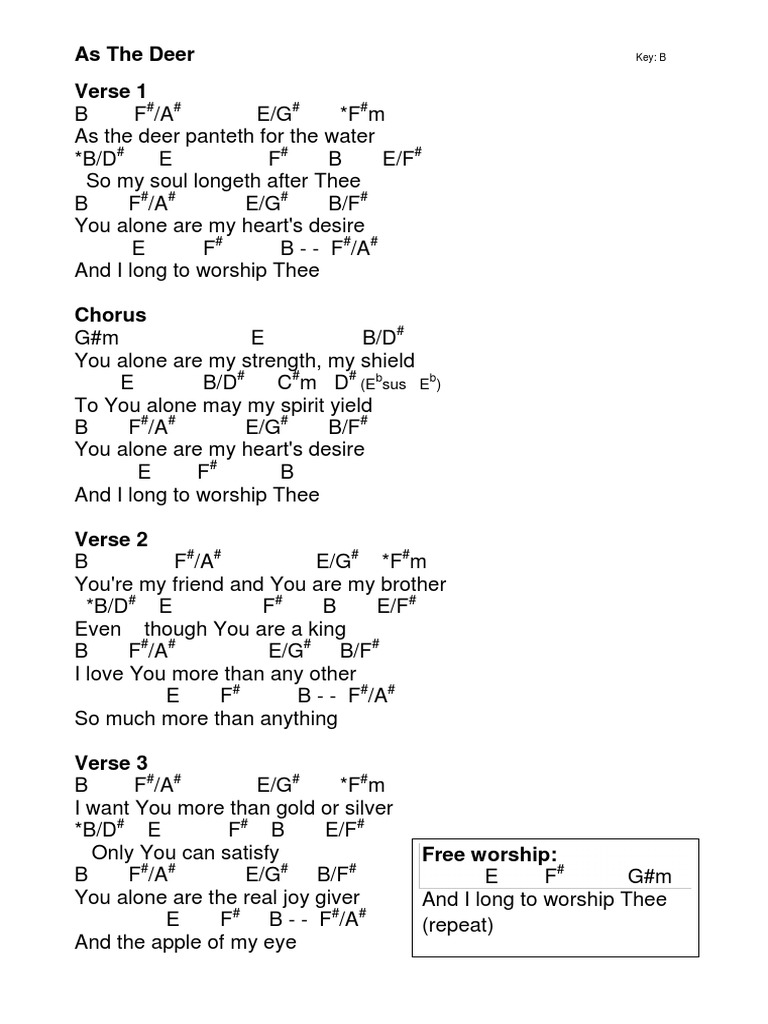 As The Deer Panteth Lyrics And Chords - LyricsWalls