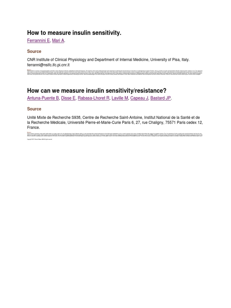 How To Measure Insulin Sensitivity | PDF | Insulin Resistance | Insulin