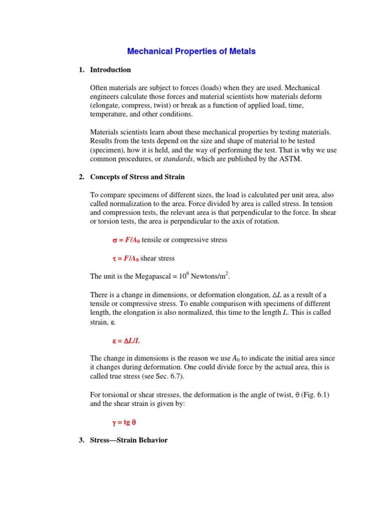 Mechanical Properties of Metals Explained | PDF | Deformation ...