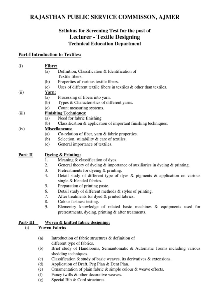 Syllabus Lect Textile Designing(TechEduDeptt) Dyeing Textiles