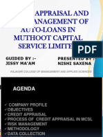 Credit Appraisal and Risk Management of Auto-Loans in Muthoot Capital Service Limited