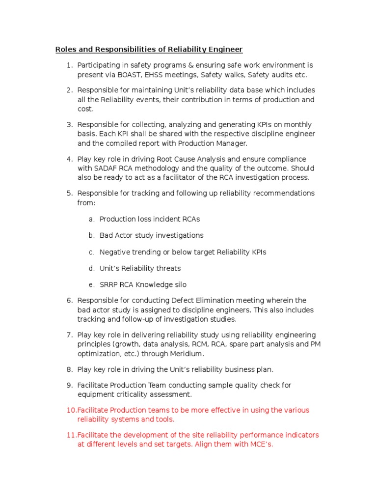 Roles and Resp REs 14 07 2013 | PDF | Reliability Engineering | Safety