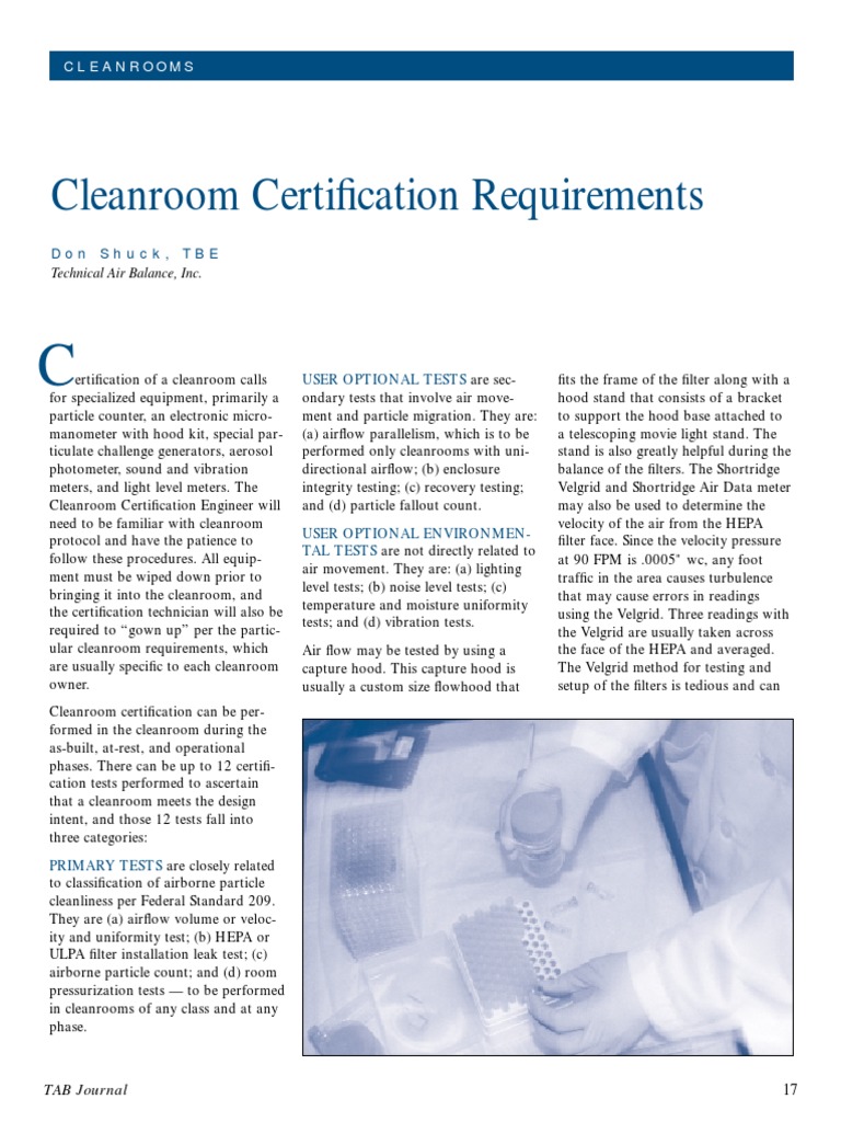 Cleanroom Certification Requirements | PDF | Science | Technology (General)