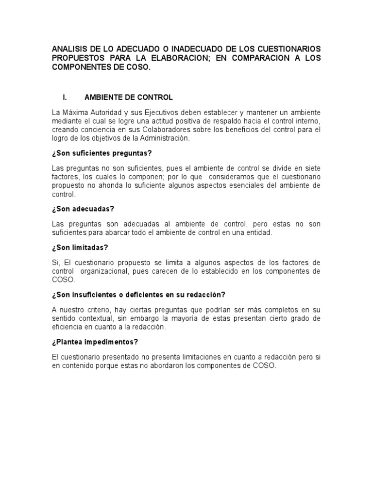 Evaluación de Cuestionarios de Control Interno | PDF | Presupuesto ...