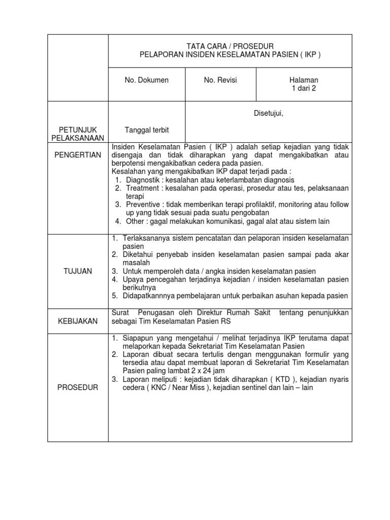 Sop Keselamatan Pasien