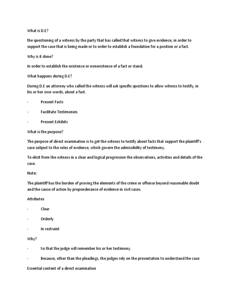 Understanding Direct Examination in Court | PDF | Witness | Testimony