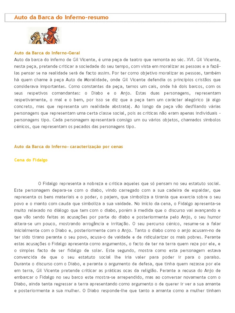 Resumo Do Livro Auto Da Barca Do Inferno Resenhas de Livros