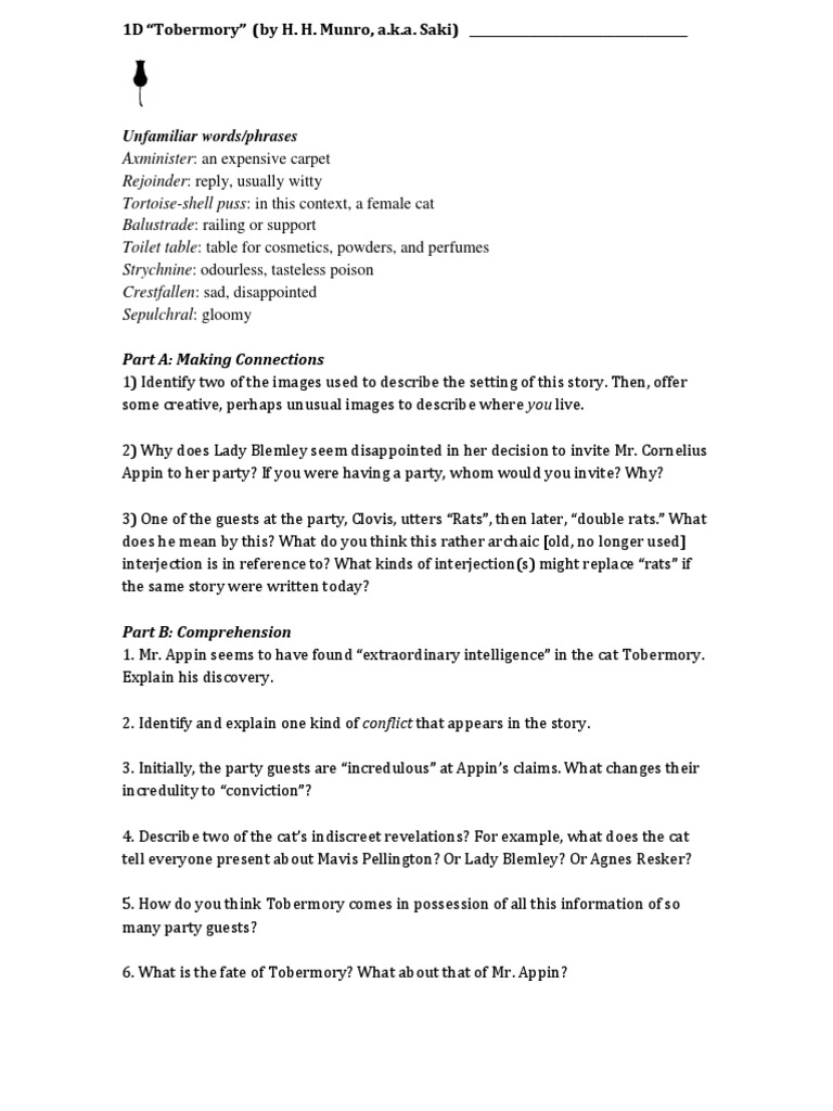 1d Tobermory Saki Response and Media PDF Saki Adjective