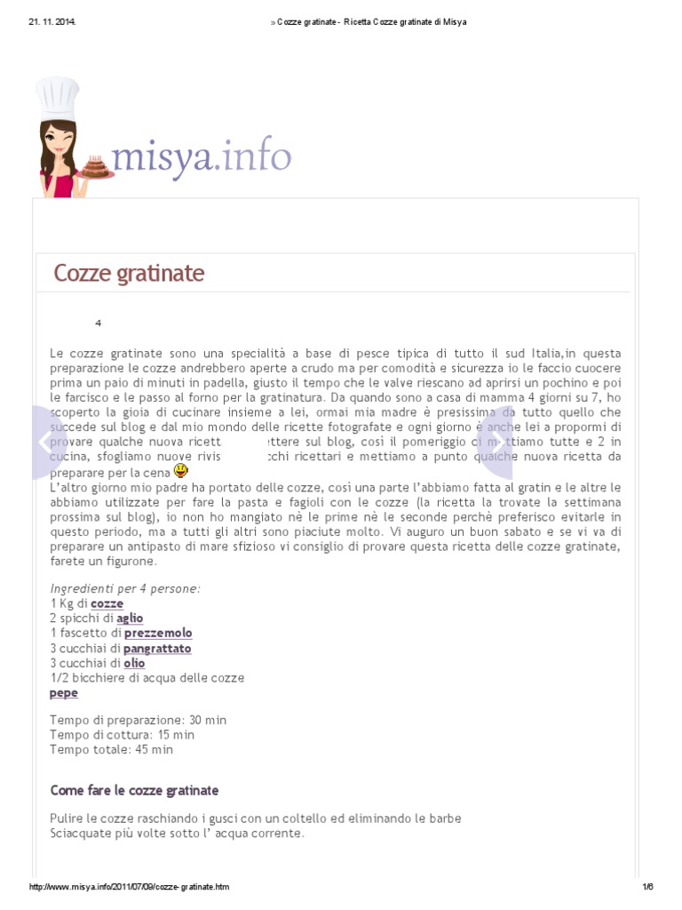 Cozze Gratinate Ricetta Cozze Gratinate Di Misya Pdf