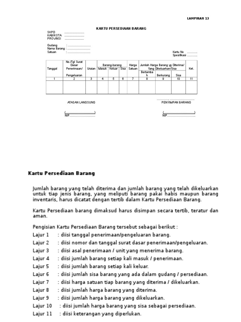 Contoh Kartu Persediaan Barang