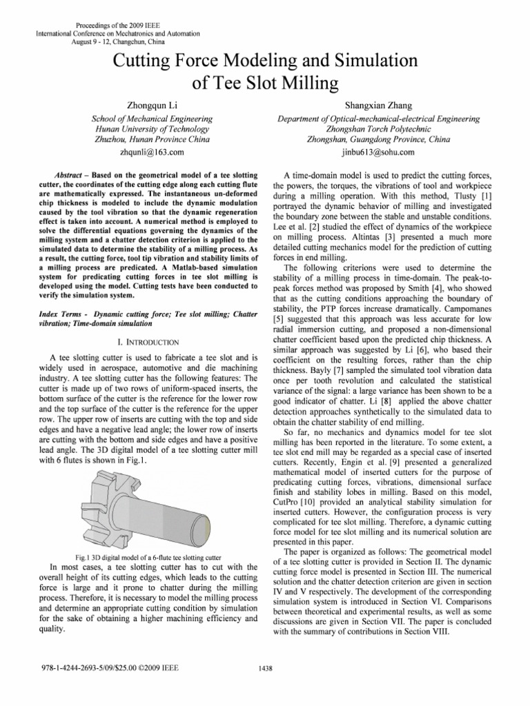Cutting Force Modeling and Simulation of Tee Slot Milling Download