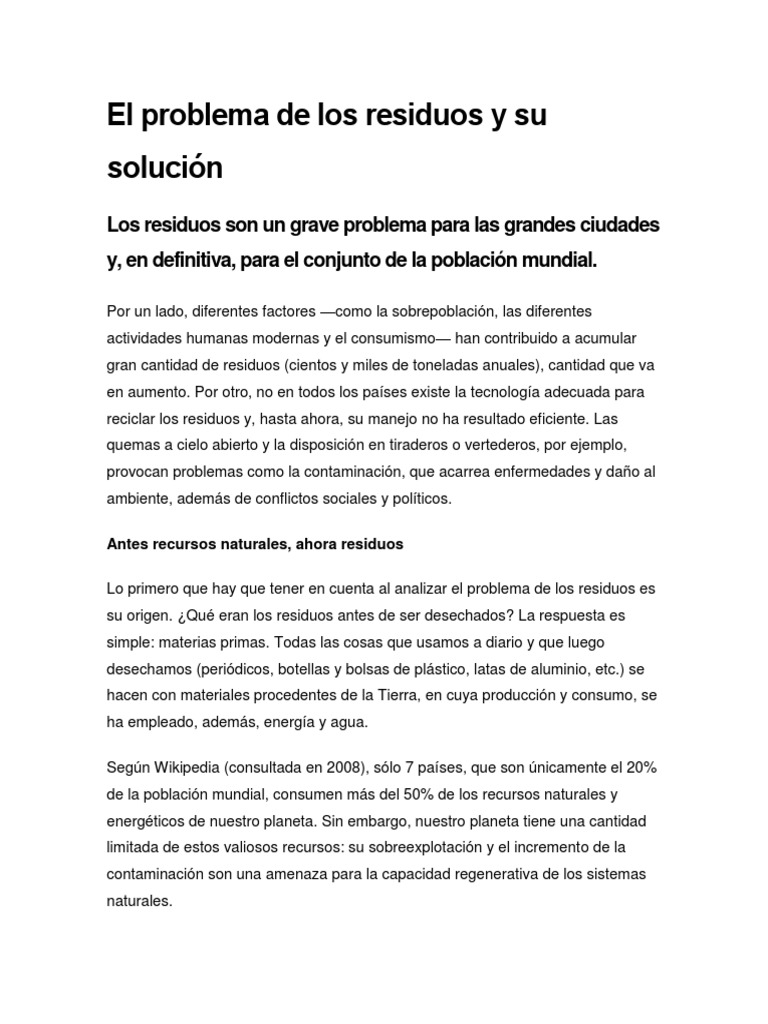 Soluciones al Problema de Residuos | PDF | Reciclaje | Residuos