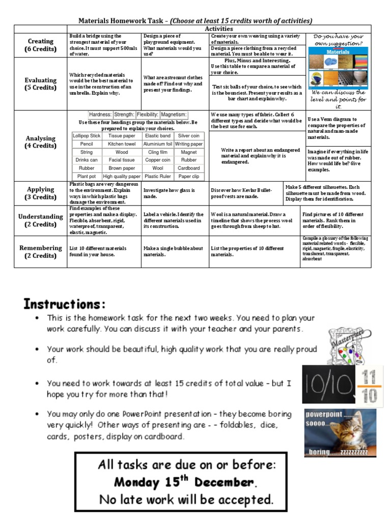 Materials Homework Task Guide | PDF | Plastic | Paper