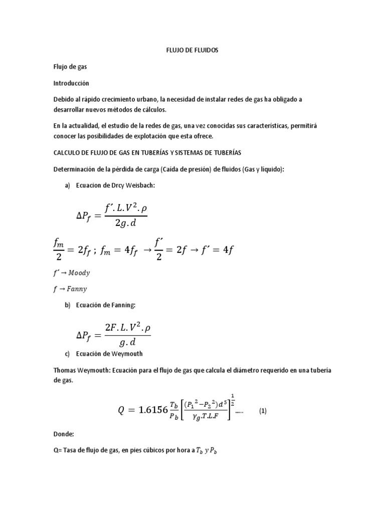 Cálculo de Flujo de Gas en Tuberías | PDF | Gases | Ecuaciones