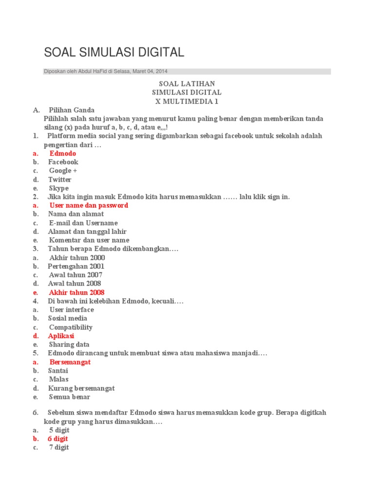 Soal Simulasi Digital Kelas 10 Semester 2 Beserta