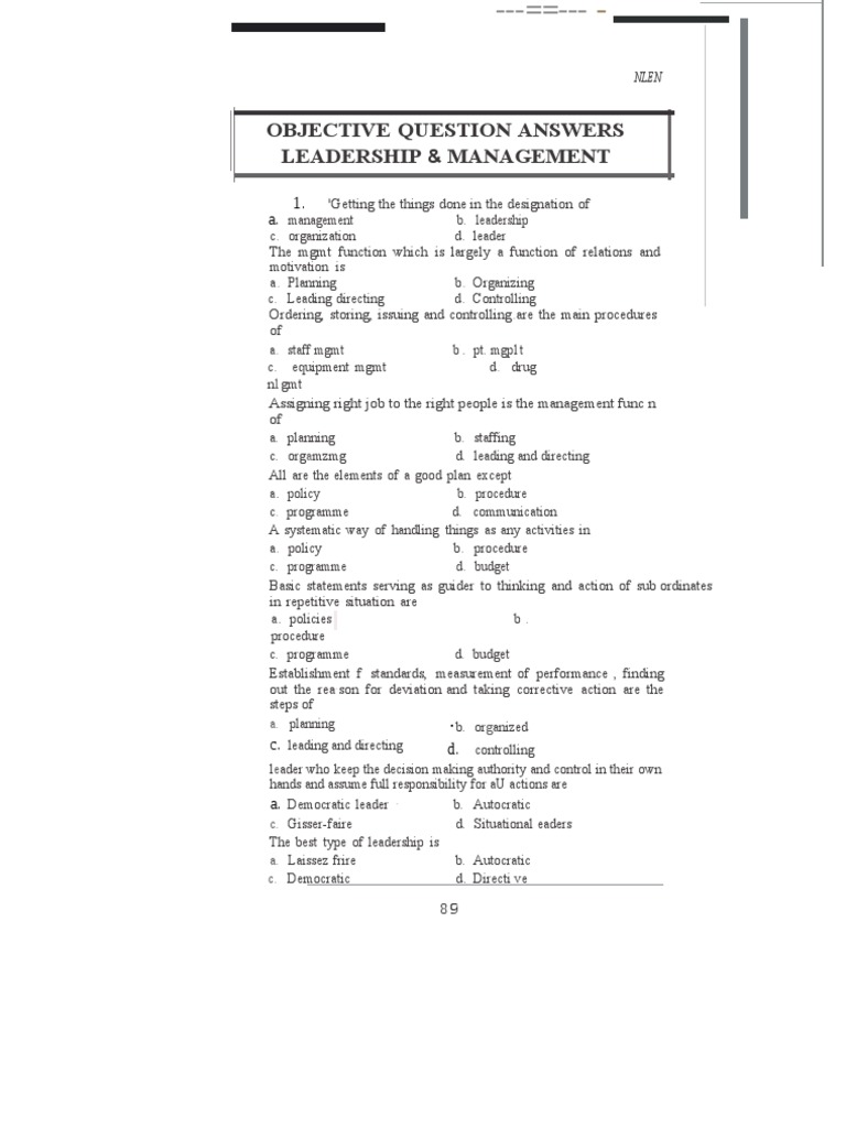 Leadership & Management MCQs Guide | PDF