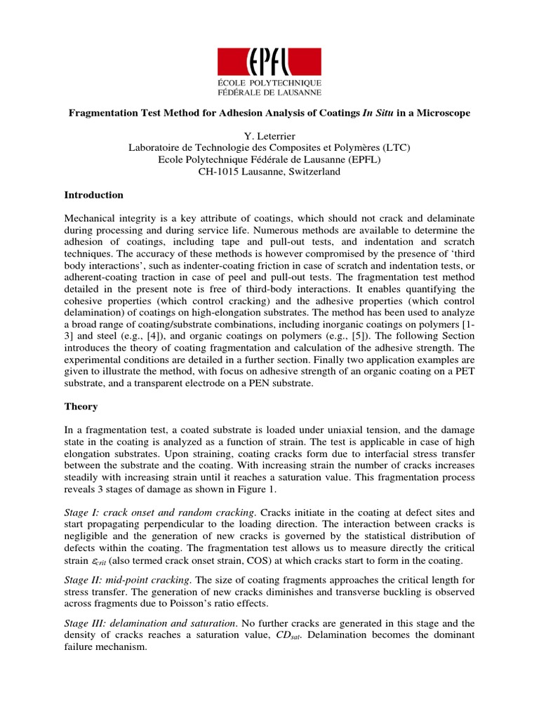 Fragmentation Test Method For Adhesion Analysis of Coatings in Situ in ...