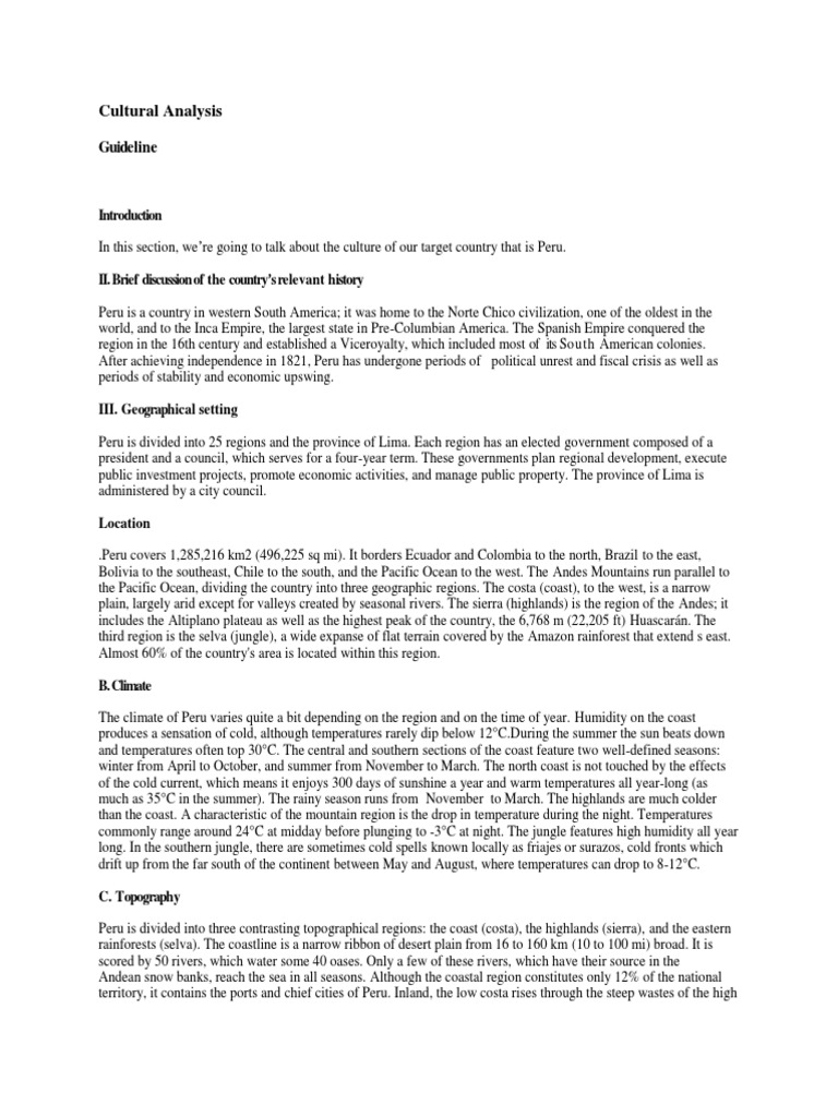 Cultural Analysis of Peru | PDF | South America | Peru