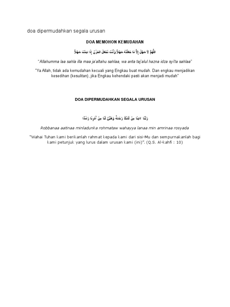 Doa Dipermudahkan Segala Urusan Pdf
