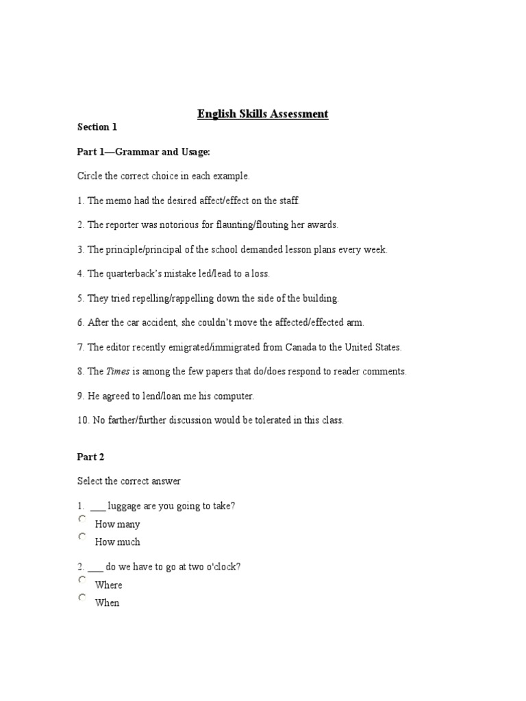 English Language Skills Assessment | PDF