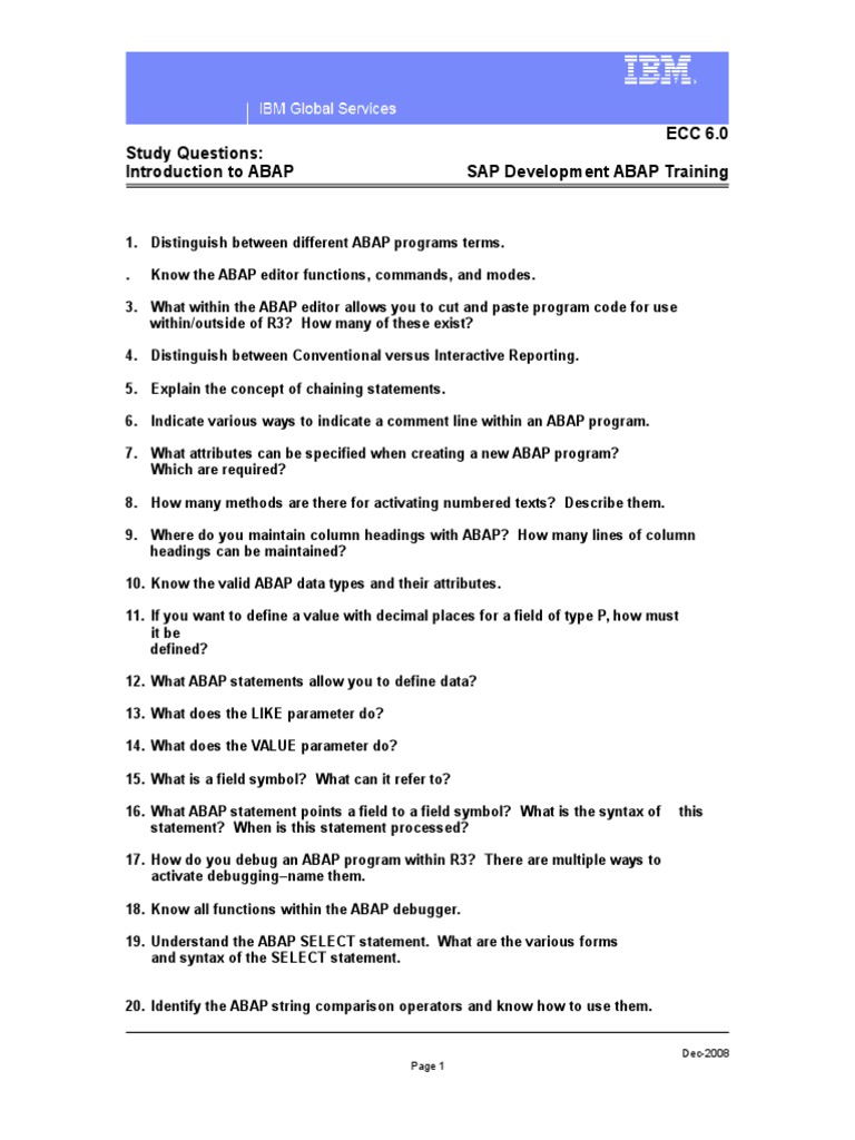 15 - Intro To ABAP Study Questions | PDF | Information Technology ...