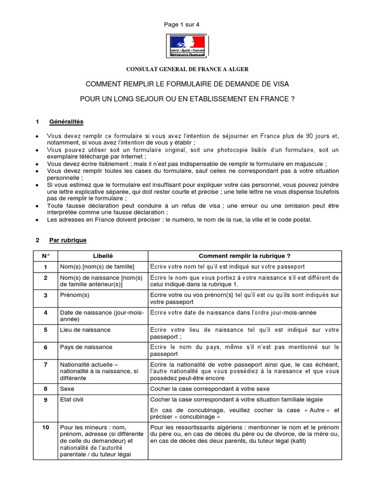 Comment Remplir Le Formulaire De Demande De Visa De Long Sejour France