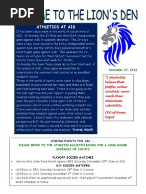 Nov. 27 Athletics Newsletter