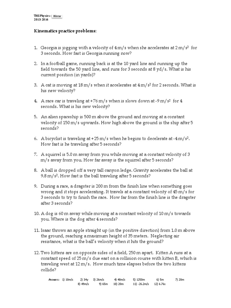 1-D Kinematics Review Packet | PDF | Speed | Acceleration