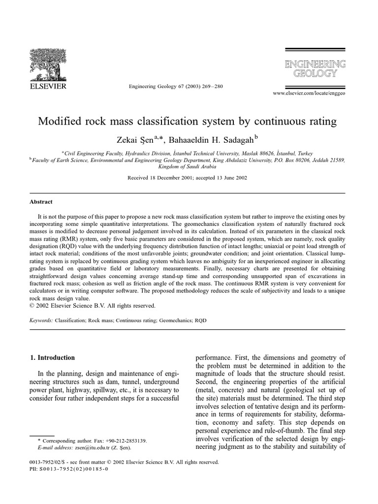 Modified Rock Mass Classification System by Continuous Rating | PDF ...