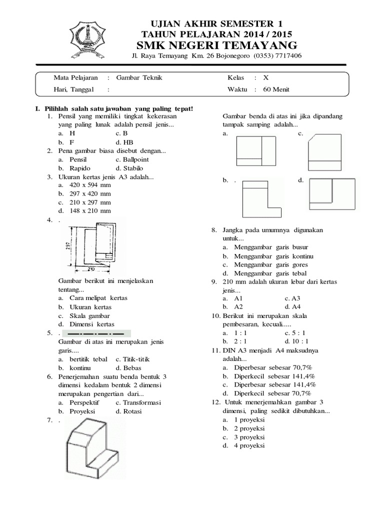 Contoh Soal Gambar Teknik Semester Genap : Soal Dan Kunci Jawaban