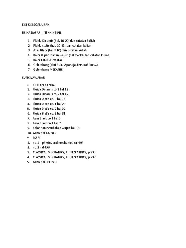 Kisi Kisi Uas Fisika Dasar I Teknik Sipil