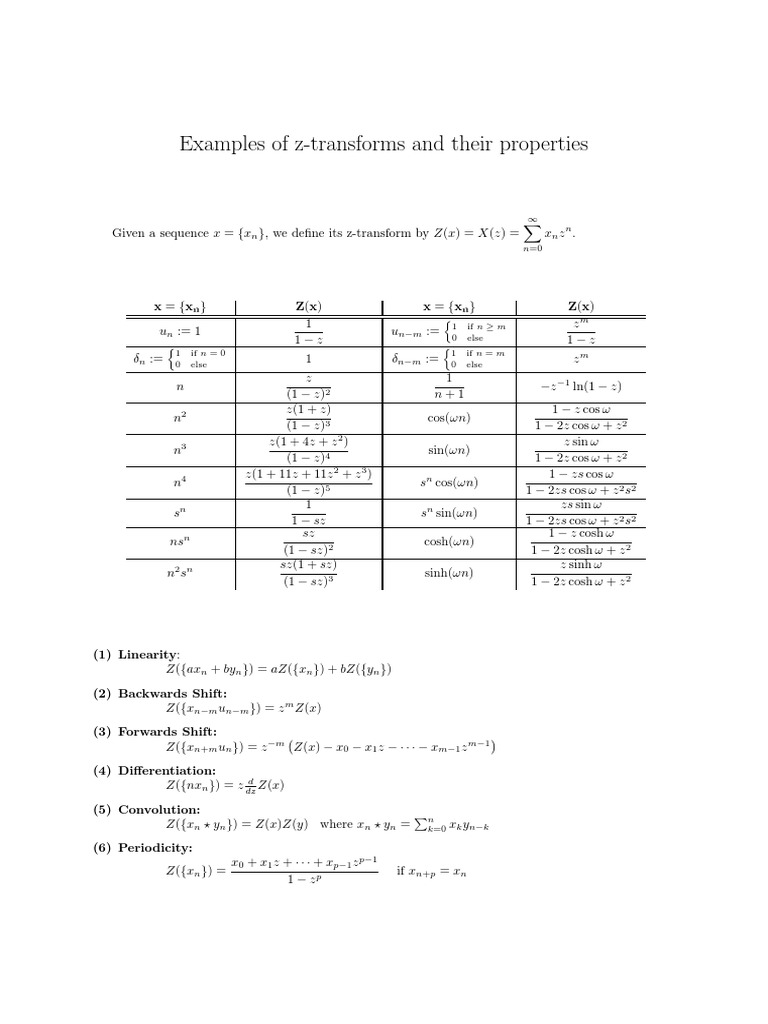 Examples of Z-Transforms and Their Properties | PDF