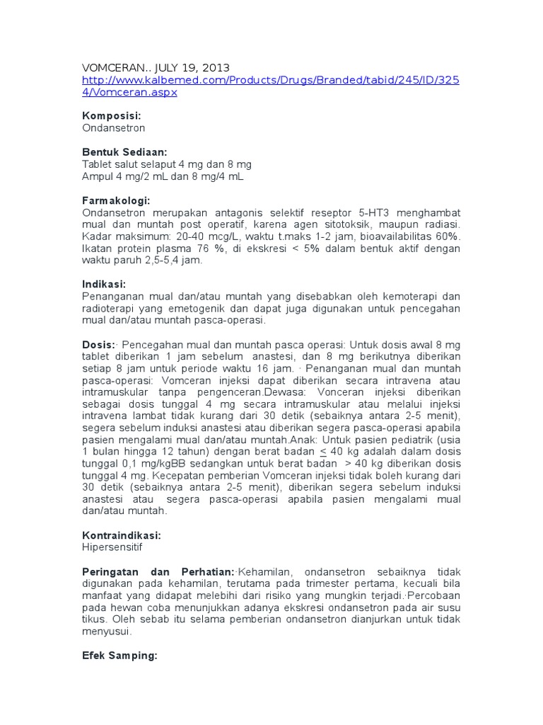Dosis dan Farmakologi Vomceran Injeksi | PDF