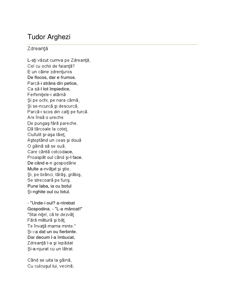 Zdreanta De Tudor Arghezi Zdreanta - Tudor Arghezi