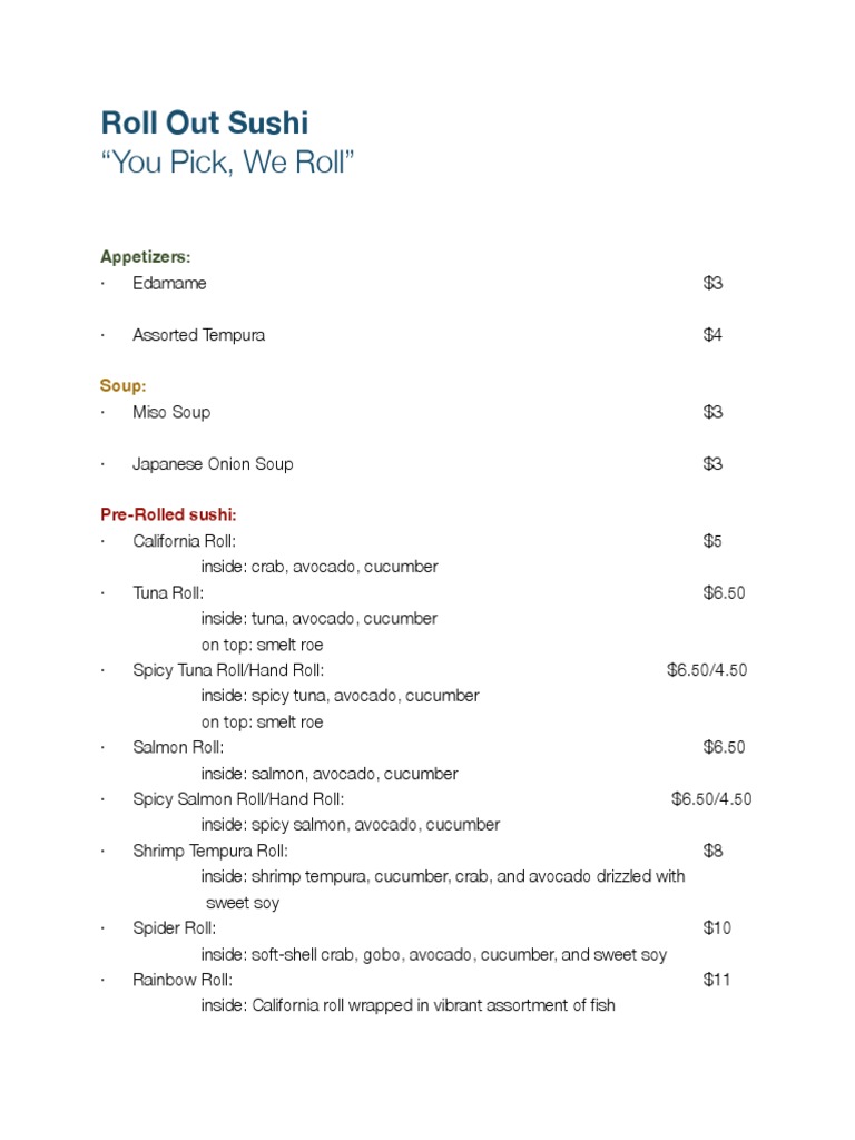 Roll Out Sushi Menu Only | PDF