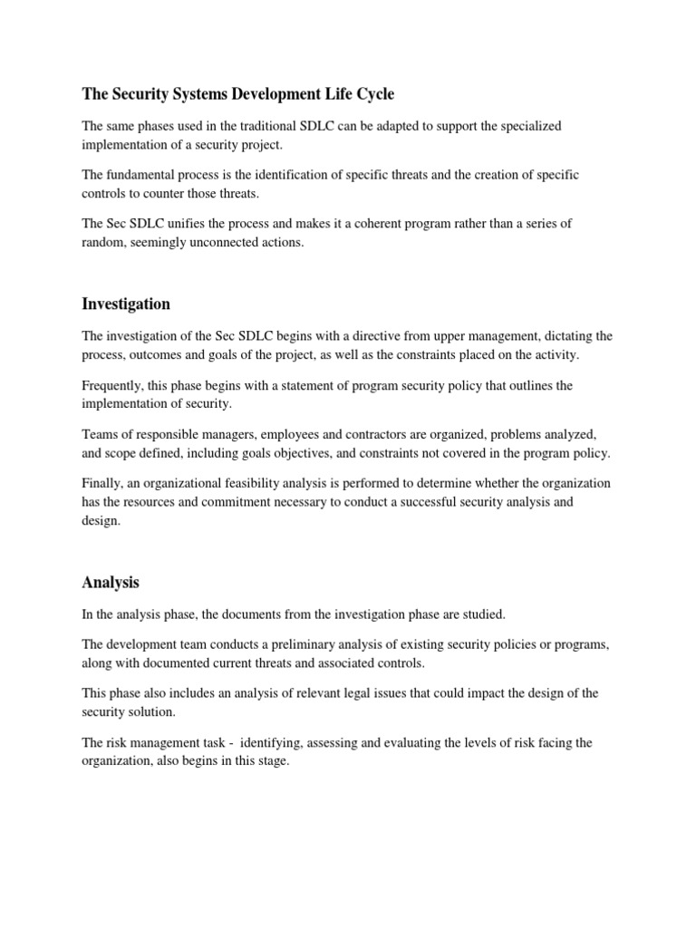 Security Systems Development Life Cycle PDF Systems Science