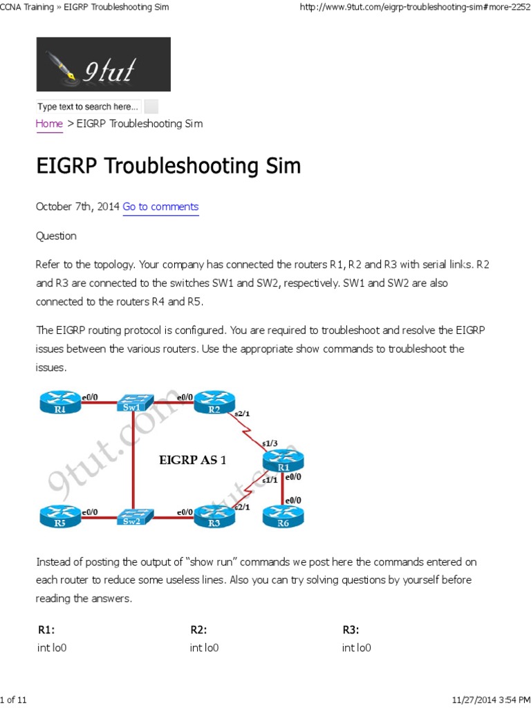 CCNA Training EIGRP Troubleshooting Simulation | PDF | Cisco ...