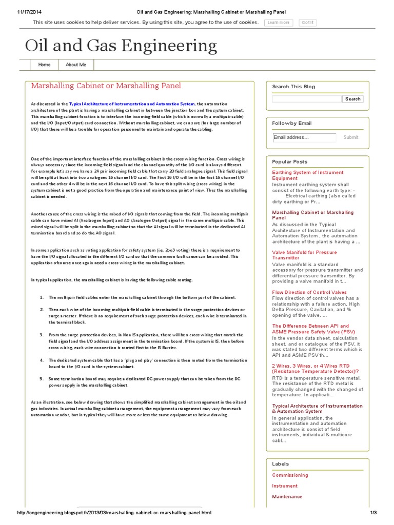 Oil and Gas Engineering - Marshalling Cabinet or Marshalling Panel ...